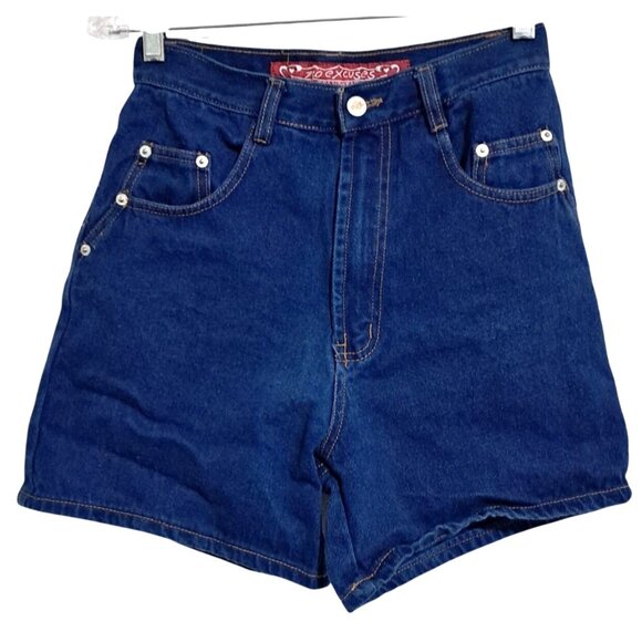 Vintage 90s High-Waist Denim Shorts By No Excuses  Size 9/10 100% Cotton Indigo - Picture 5 of 11